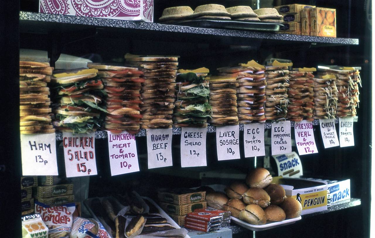 Sandwiches for sale, London 1972
