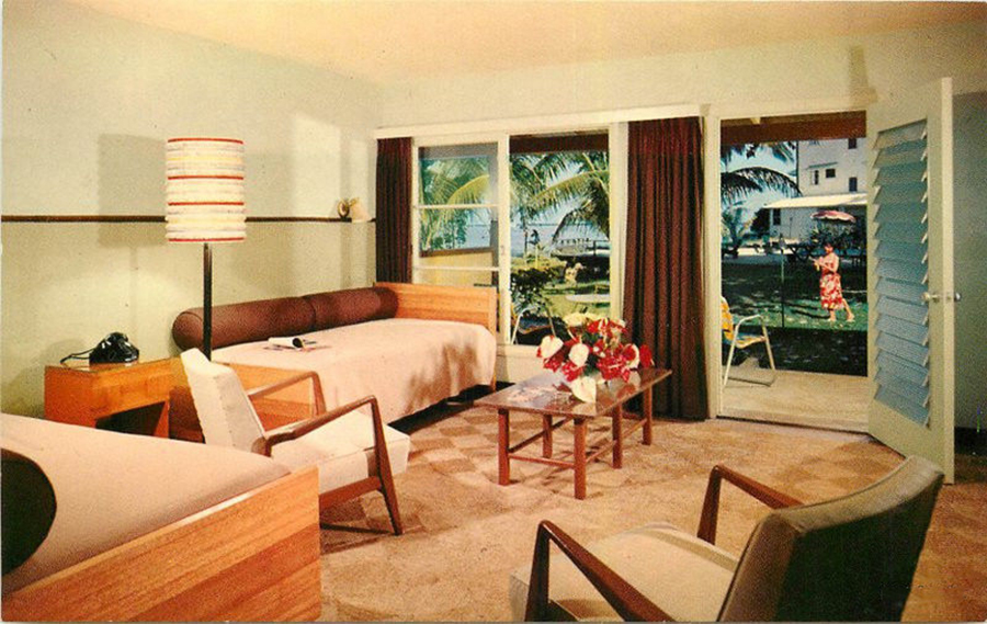 1950s HILO HAWAII Naniloa Hotel Interior Furniture Helibigs postcard