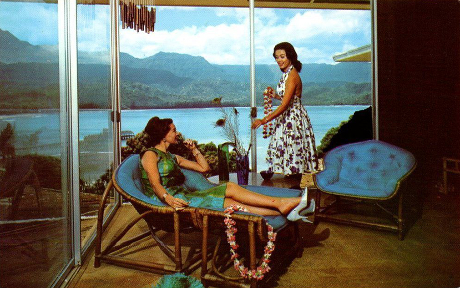 Hanalei, Kauai Hawaii Postcard Hanalei Plantation Hotel Room Interior c1960s