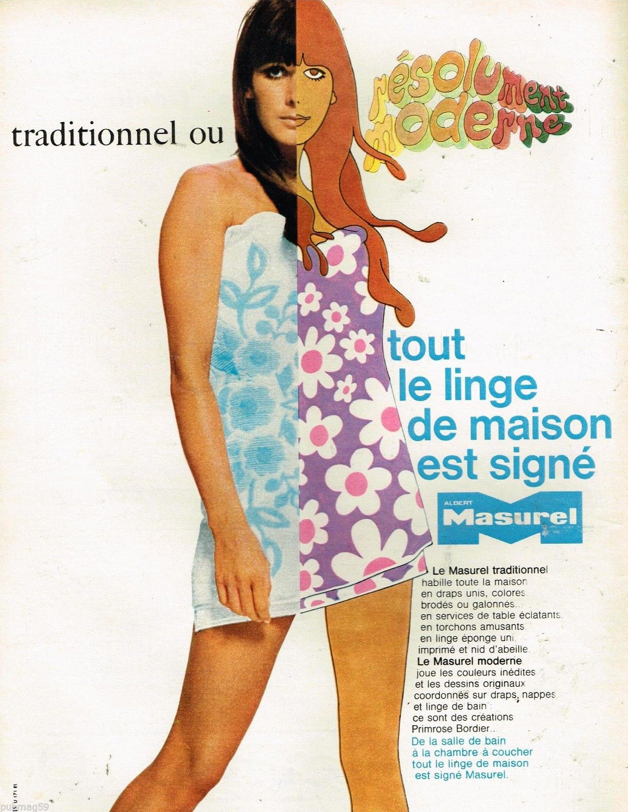 Publicité Advertising 1968 Le Linge de maison Masurel