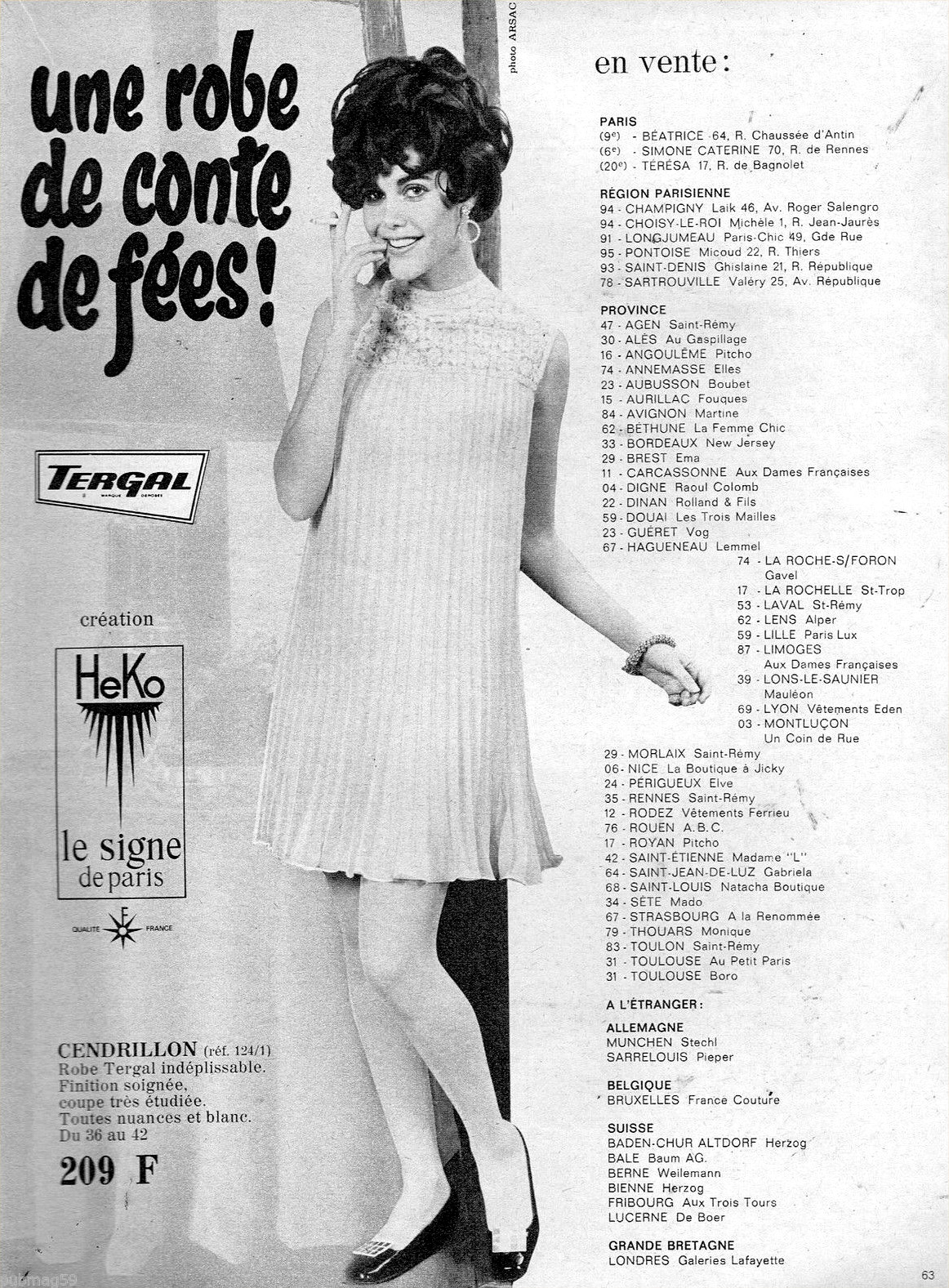 Publicité Advertising 1968 Pret à porter robe Heko