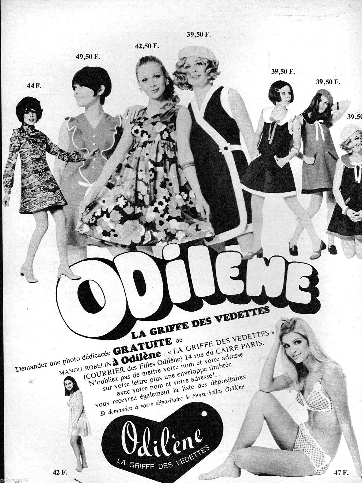 Publicité Advertising 1968 Pret à porter vetements Odilène la griffe des vedette