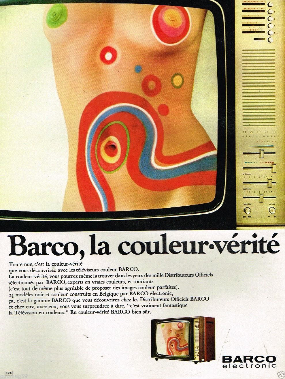 Publicité advertising 1970 Televiseur Television Barco electronic Couleur