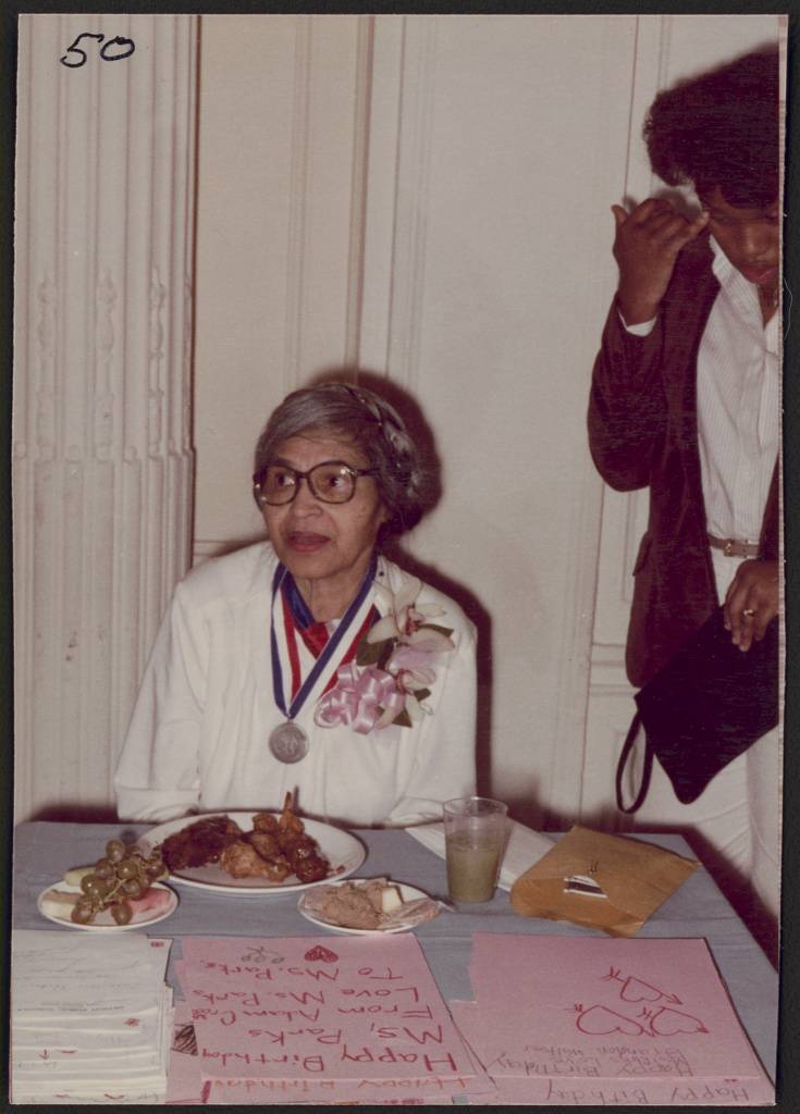 Rosa Parks attending her 68th birthday party, Detroit, Michigan, 1981