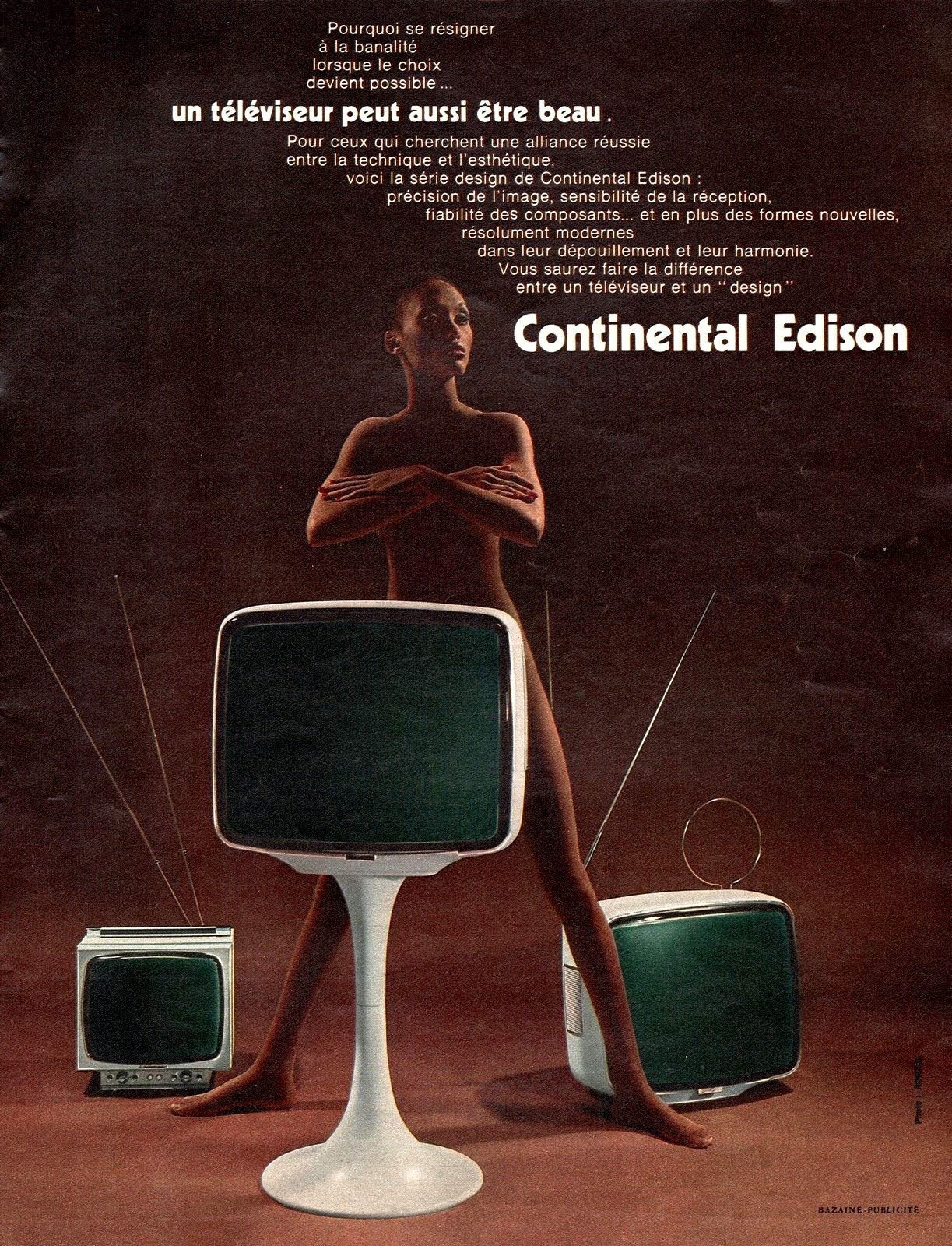 TELEVISEUR TV CONTIENTAL EDISON NUDE NU DESIGN AD 1971