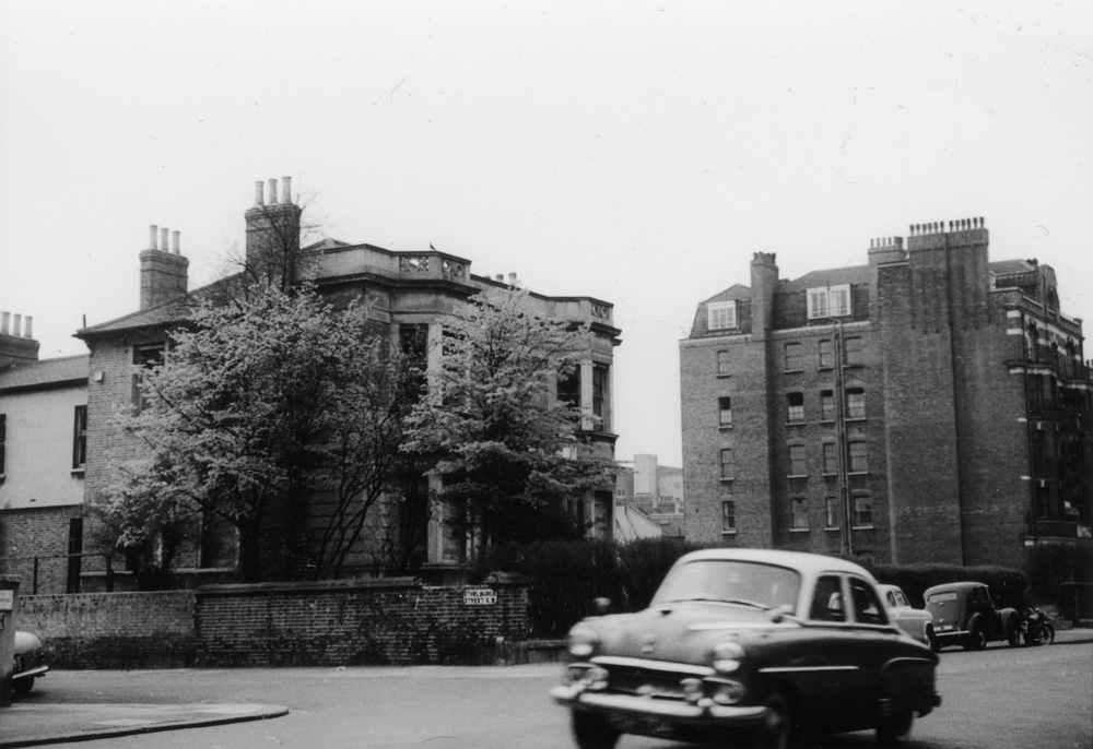 Vauxhall Cresta on Albert Bridge Road, passing the end of Ethelburga Street c1958