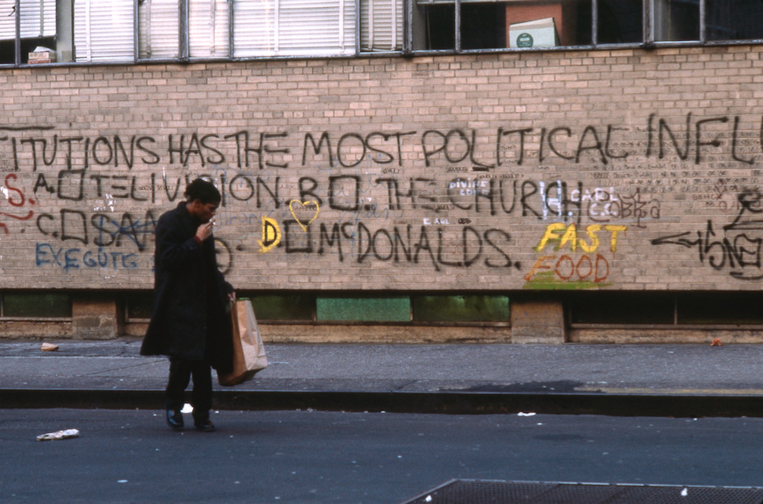 THESE INSTITUTIONS HAS THE MOST POLITICAL INFLUENCE A.TELEVISION B. THE CHURCH C. SAMO D. MC DONALDS’, Downtown 81, Edo Bertoglio ©New York Beat Film