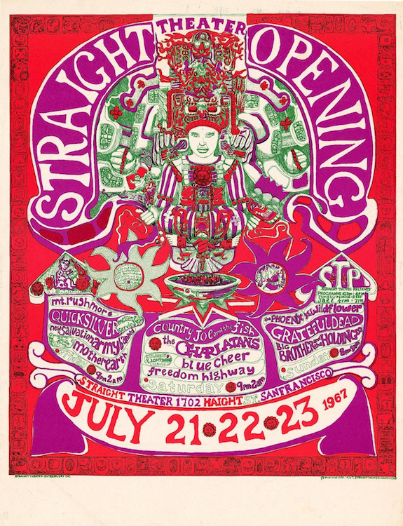 Along with the Grateful Dead, Country Joe & the Fish, Quicksilver Messenger Service, and Big Brother and the Holding Company, the Charlatans played the opening of the Straight Theater on Haight Street during the Summer of Love. Poster by Frank Melton via ClassicPosters.com.