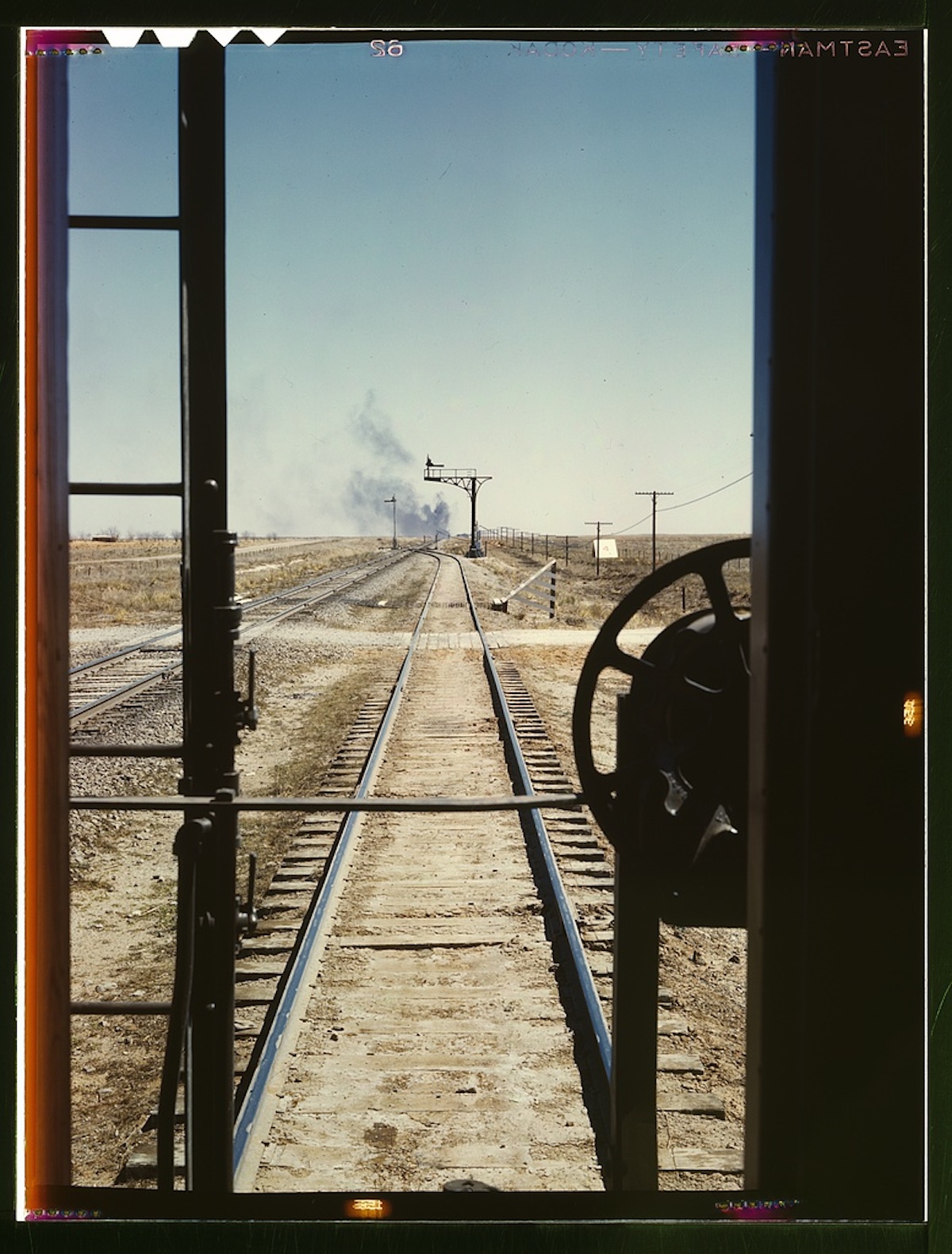 Santa Fe R.R. train, Melrose, N[ew] Mex[ico] 1 transparency : color. Contributor: Delano, Jack Date: 1939