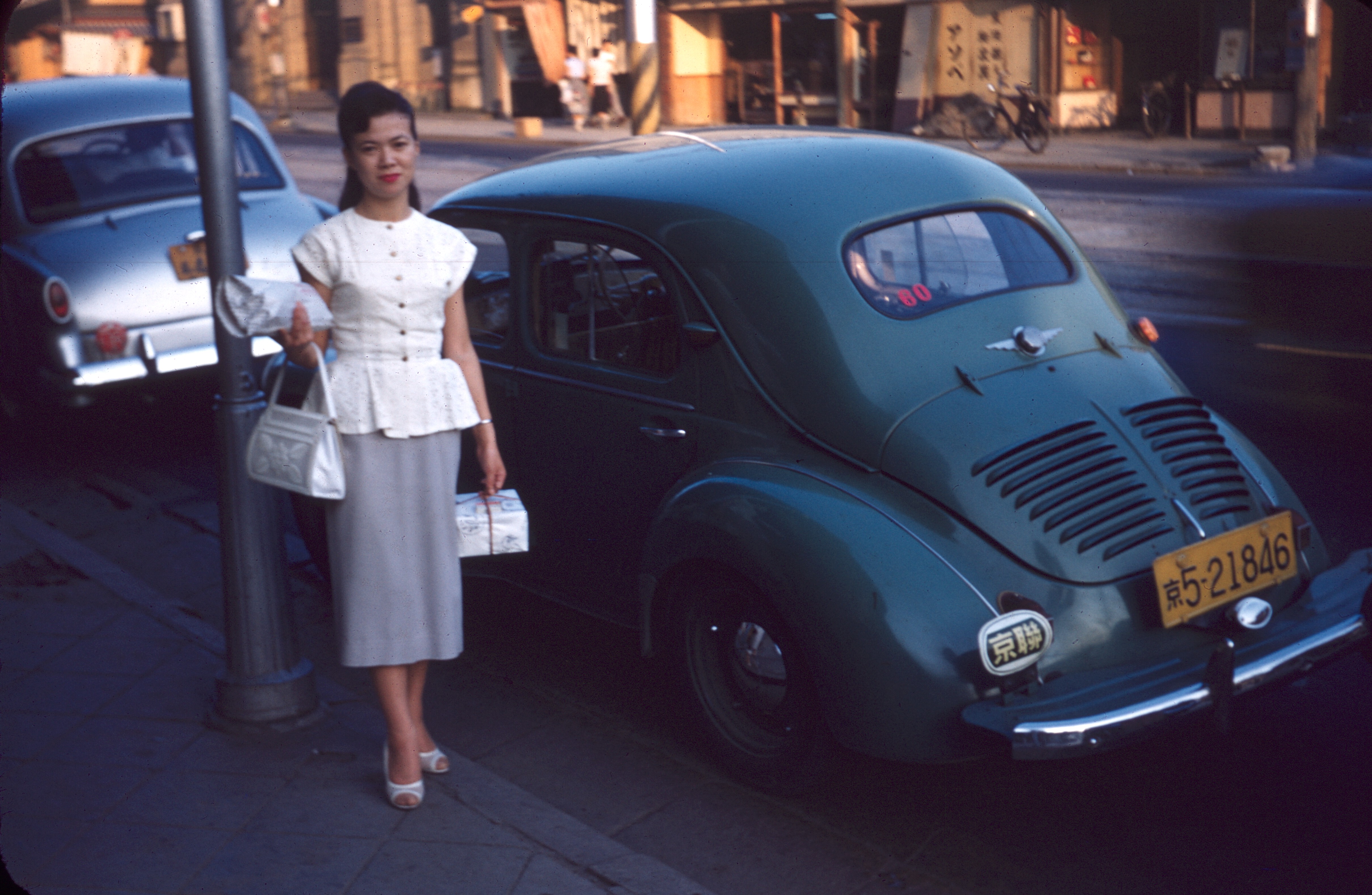 Kazuko outside Daimaru Dept store, August 1956