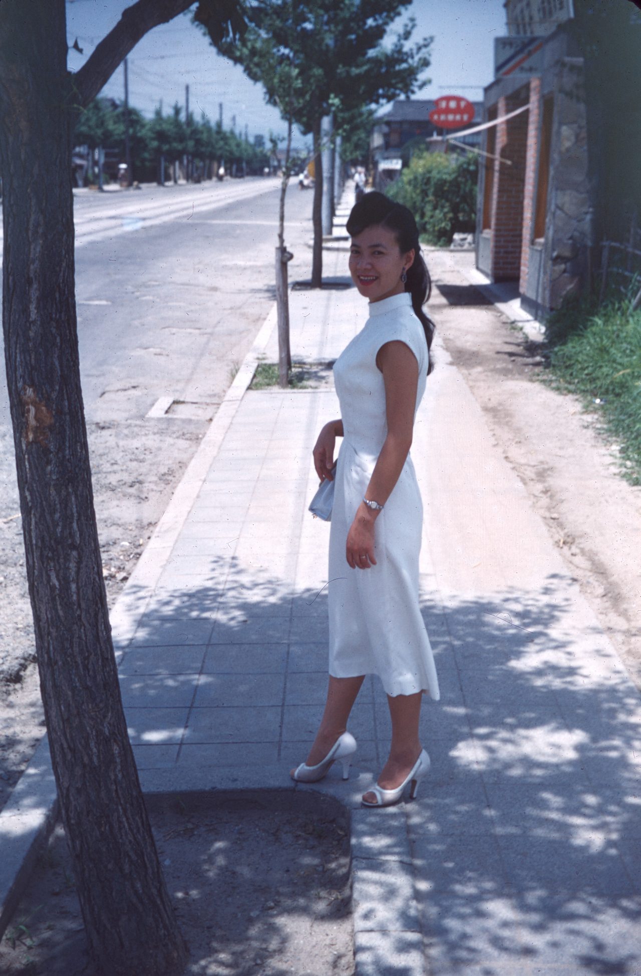 Kazuko, Jodoji bus stop, August,1956