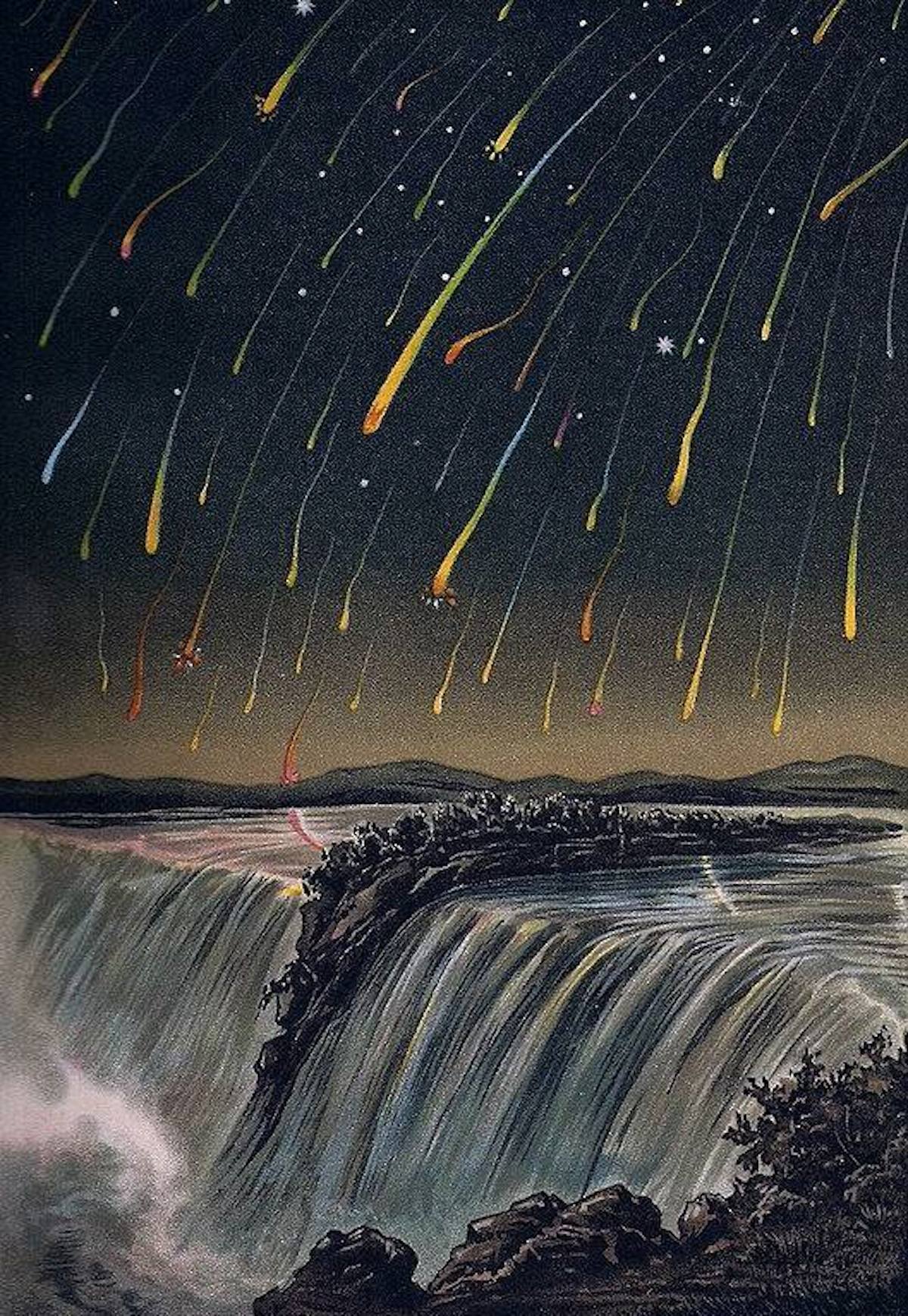 advent 6 Leonid Meteor Storm, as seen over North America on the night of November 12-13, 1833, from E. Weiß’s 'Bilderatlas der Sternenwelt'