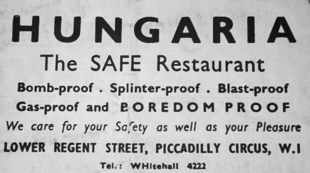London Hungaria restaurant WW2 Lower Regent Street