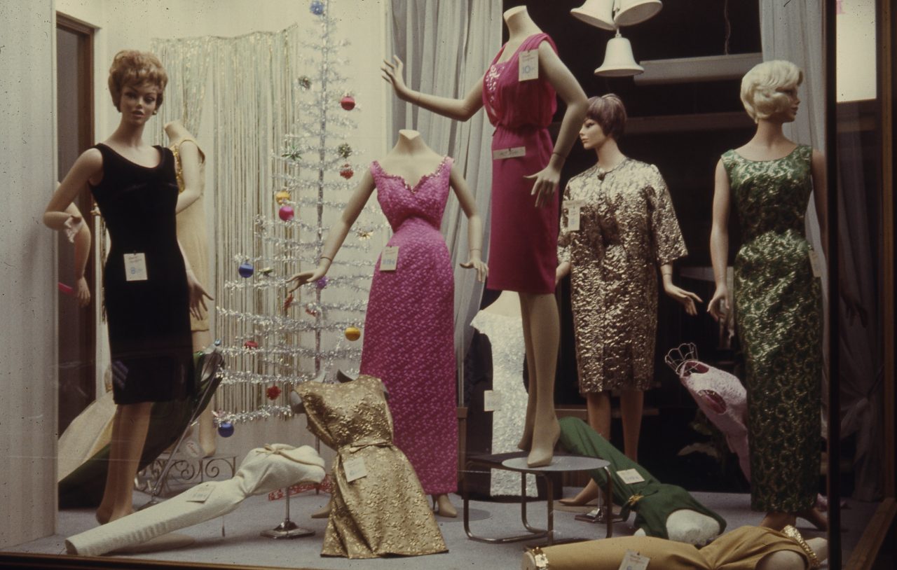 It shows the gift display in a ladies fashion shop on Saville Row, Newcastle upon Tyne. This is a 35mm slide. It was taken in 1966.