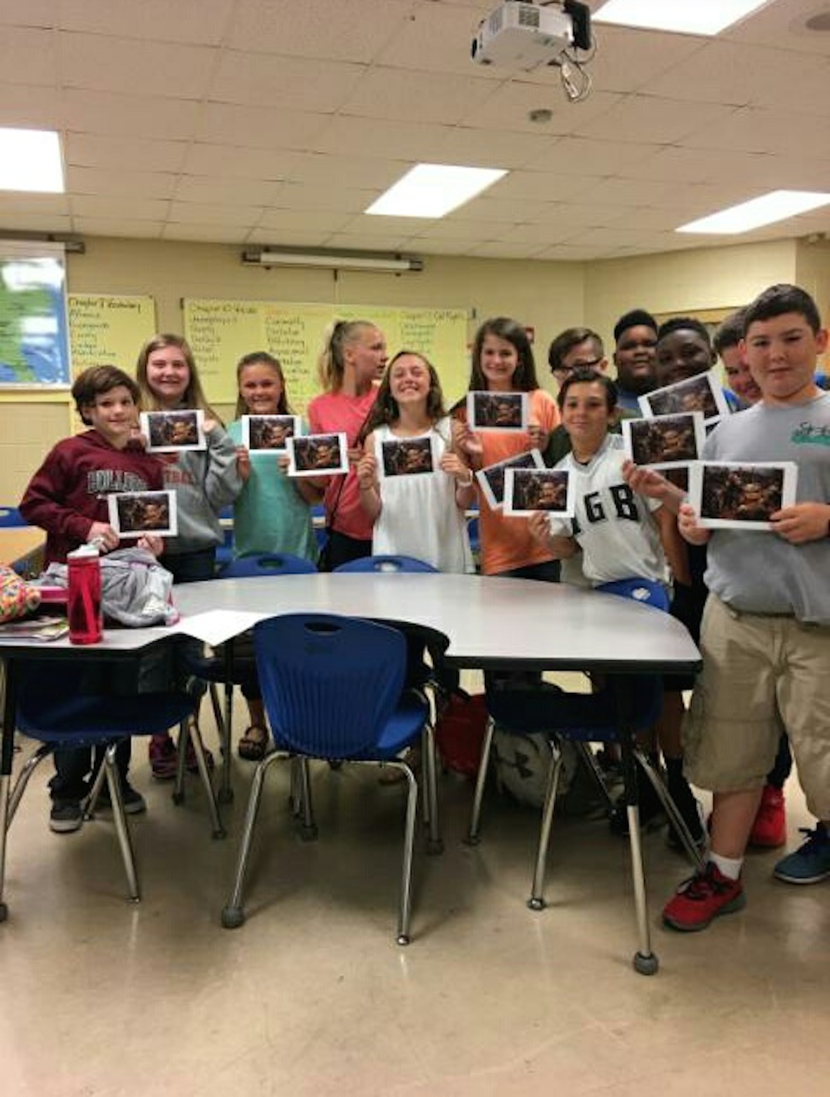 Presentation to sixth grade class Williams elementary school Pell City Alabama. They use the American Journey history book American that the pic is in. Over 400 n that class all received autographed pic. Here are a few of them