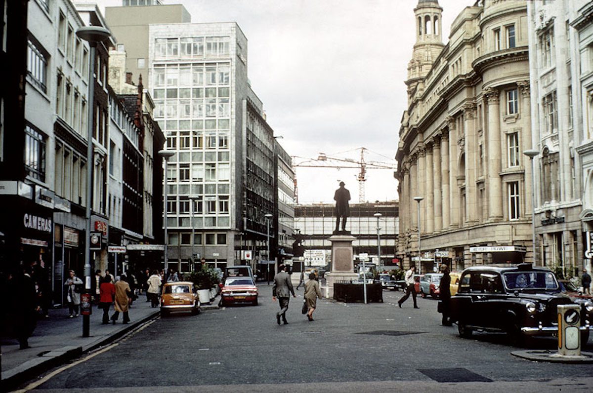 View of St Ann's Square, from the church towards St Mary's Gate in1976.