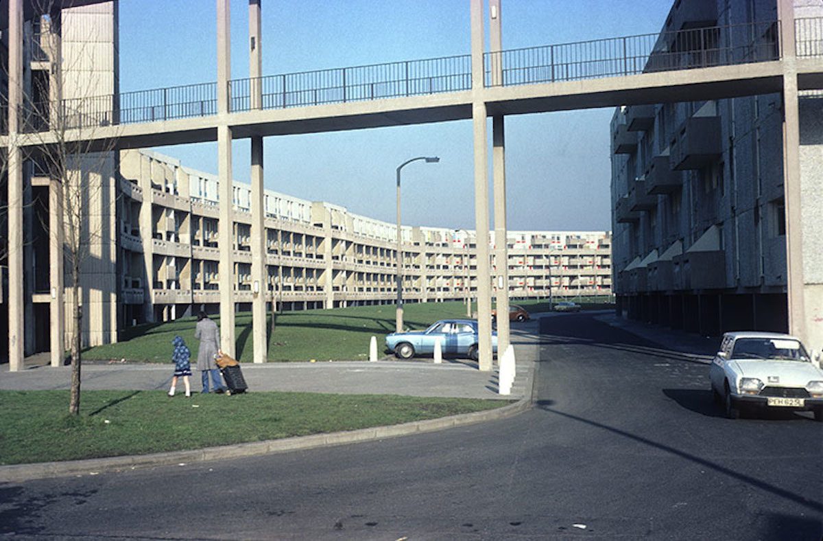 View between Robert Adam Crescent (left) and William Kent Crescent (right) in 1976.