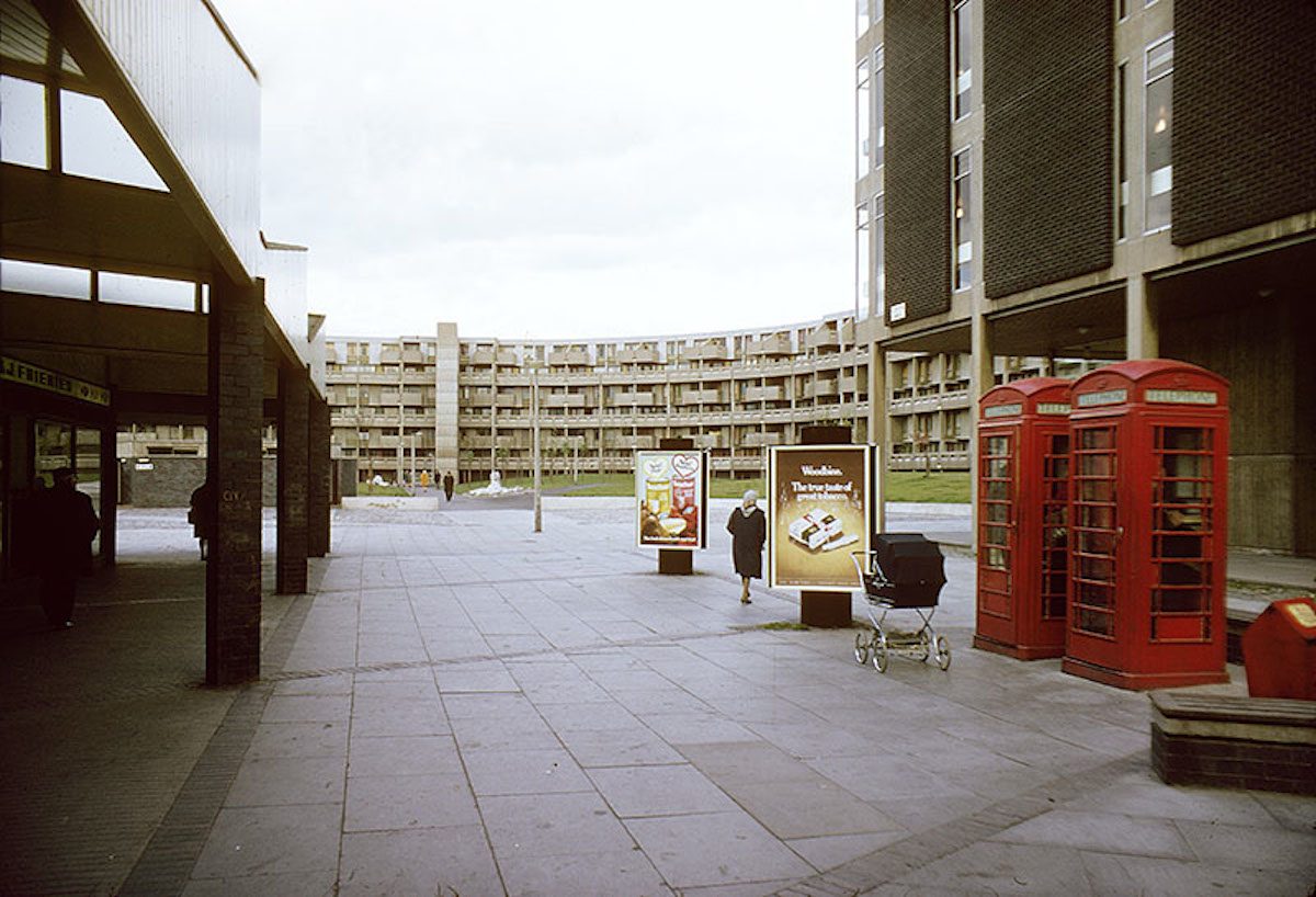  View from the Clopton Walk shopping precinct to Charles Barry Crescent, 1972
