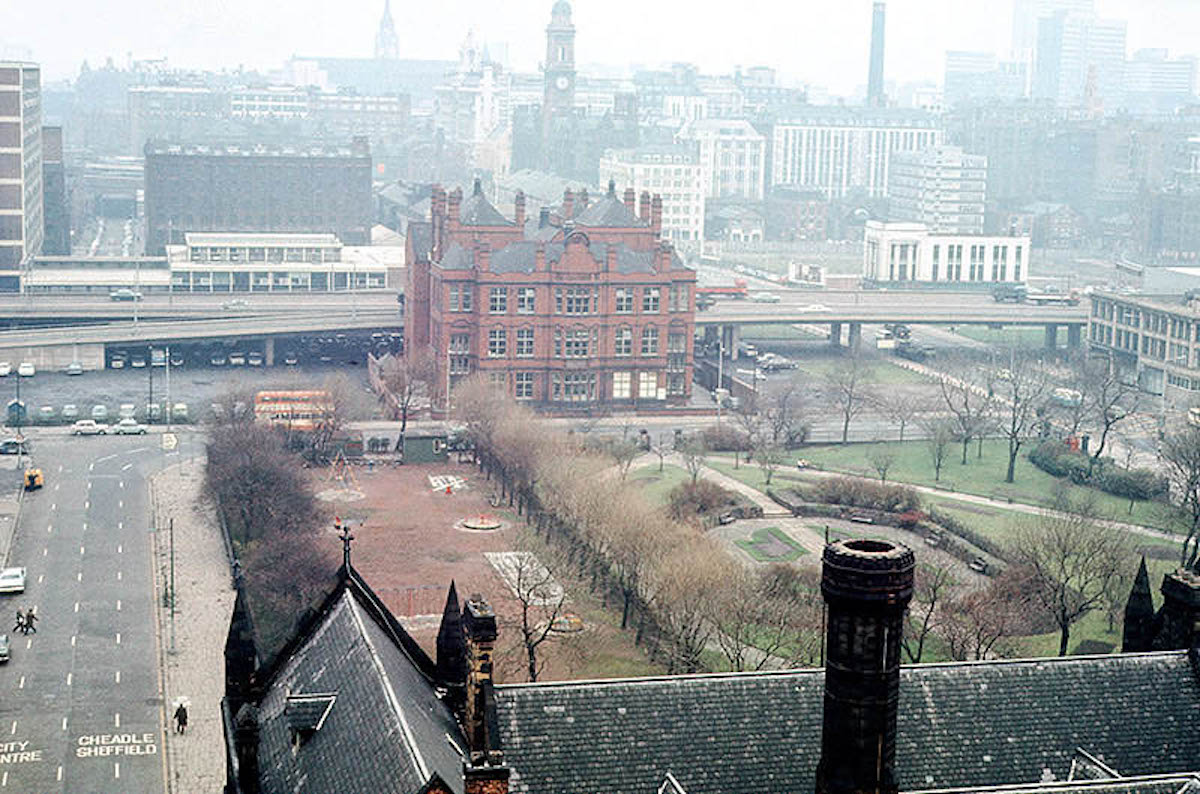 View across Grosvenor Square from the Chatham Building tower, November 1970.