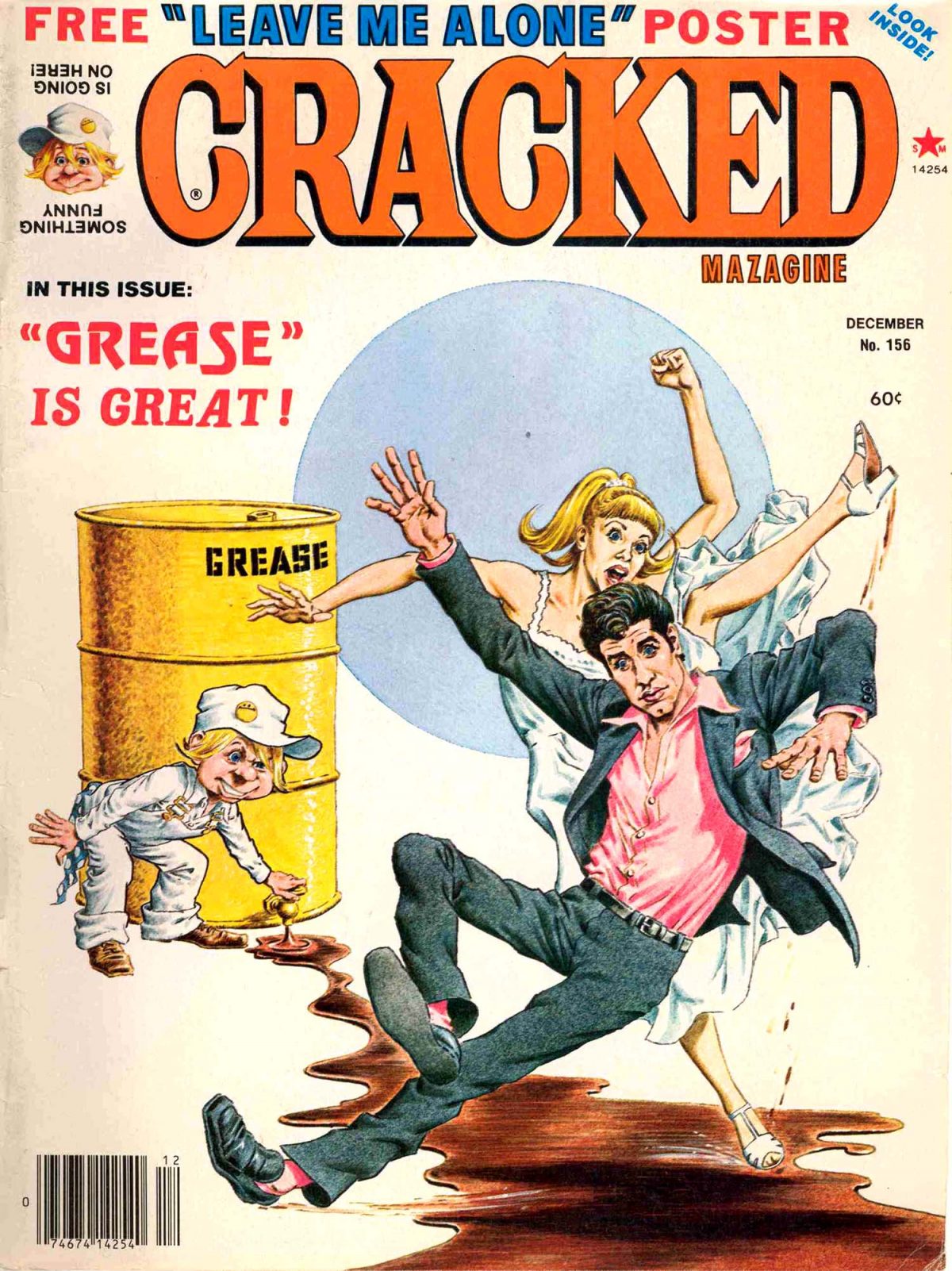 un ejemplo de 1970s con John Travolta y Olivia newton john en portada de Cracked magazine con la película Grease