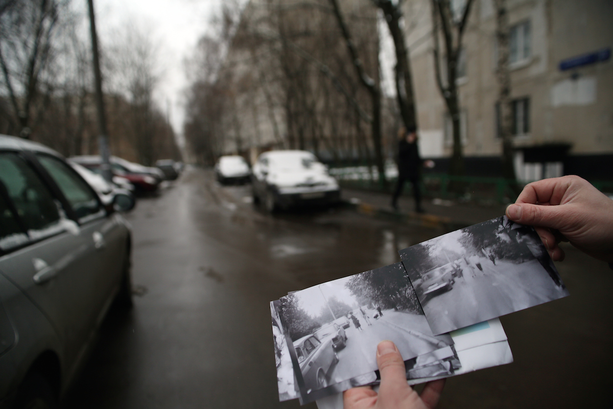 In front of the school where Yokov's car was parked