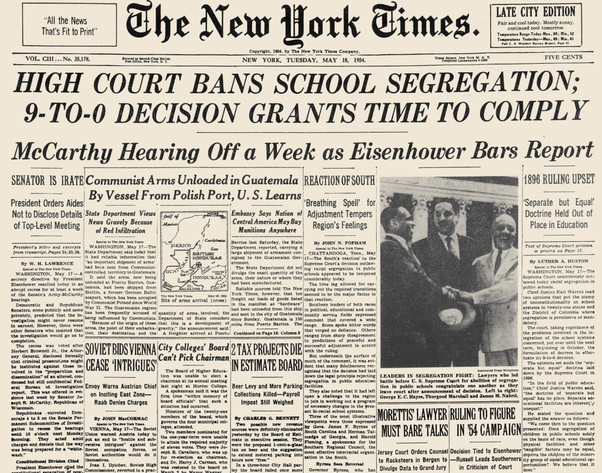 Front Page Of The New York Times, 18 May 1954, Announcing The Supreme Court Decision In The Brown V. Board Of Education School Segregation Case.