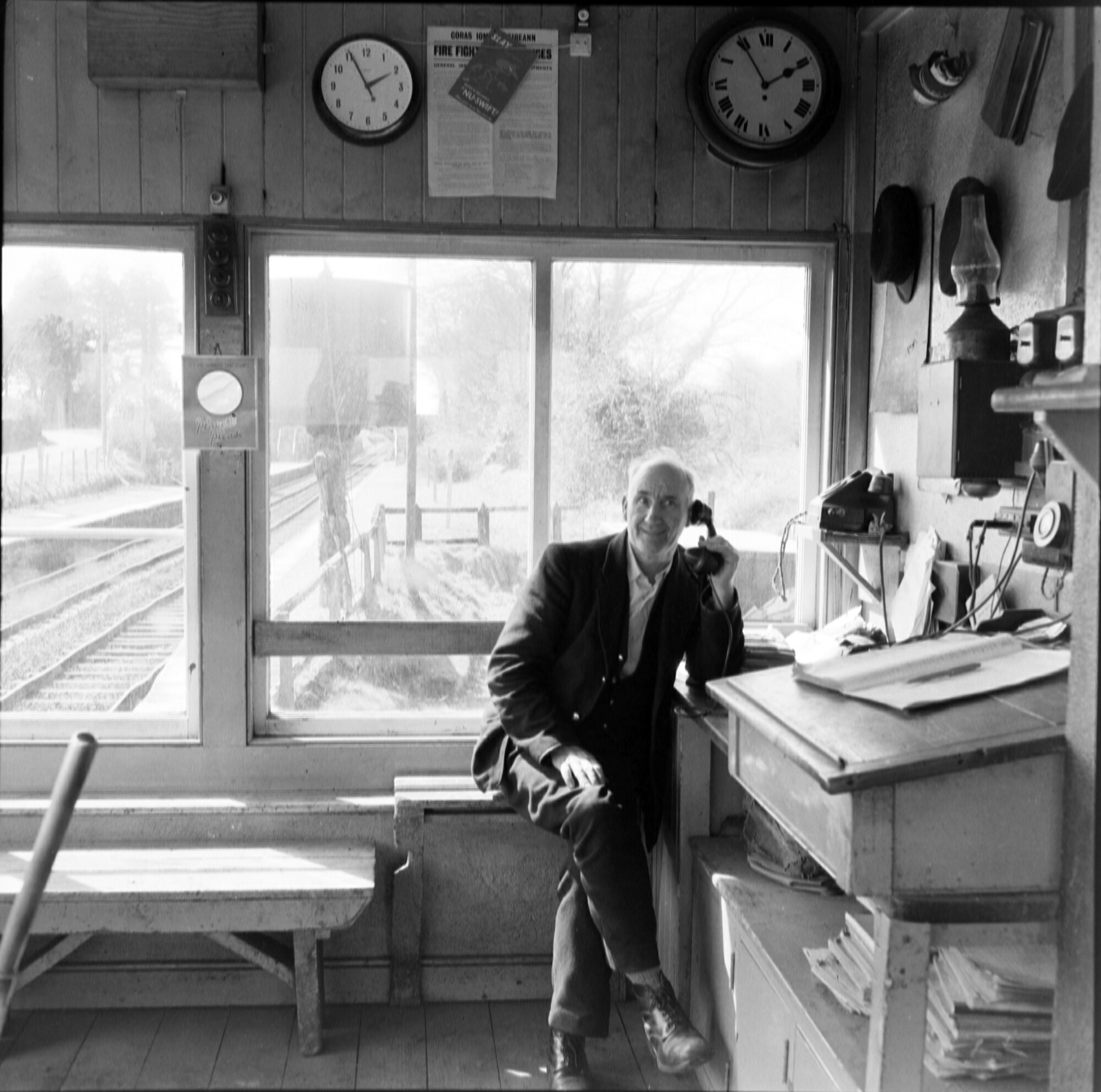 Ireland 1960s, April 10, 1965 Fred McDonagh in his Signal Cabin, Enfield, Co. Meath at 1.55 p.m. We got some lovely information on Fred from his grandson Traingraham: "A wonderfull photo of my Grandad, he was just after moving from Moyvalley station some 3 miles down the track which was just after closing down. " A true Gentleman" Lived in Moyvalley station till he died in Naas hospital on the 7 July 1977, Retired in November 71 or 72, had a daughter and two sons. His wife died on 2 Jan 1983."