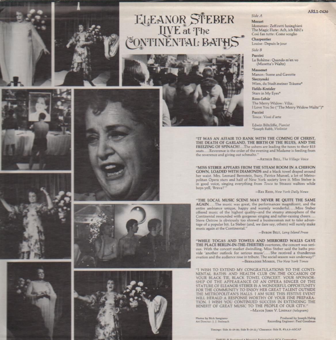 La diva de los baños continentales, la diva Eleanor Steber, quien grabó un álbum en vivo allí.