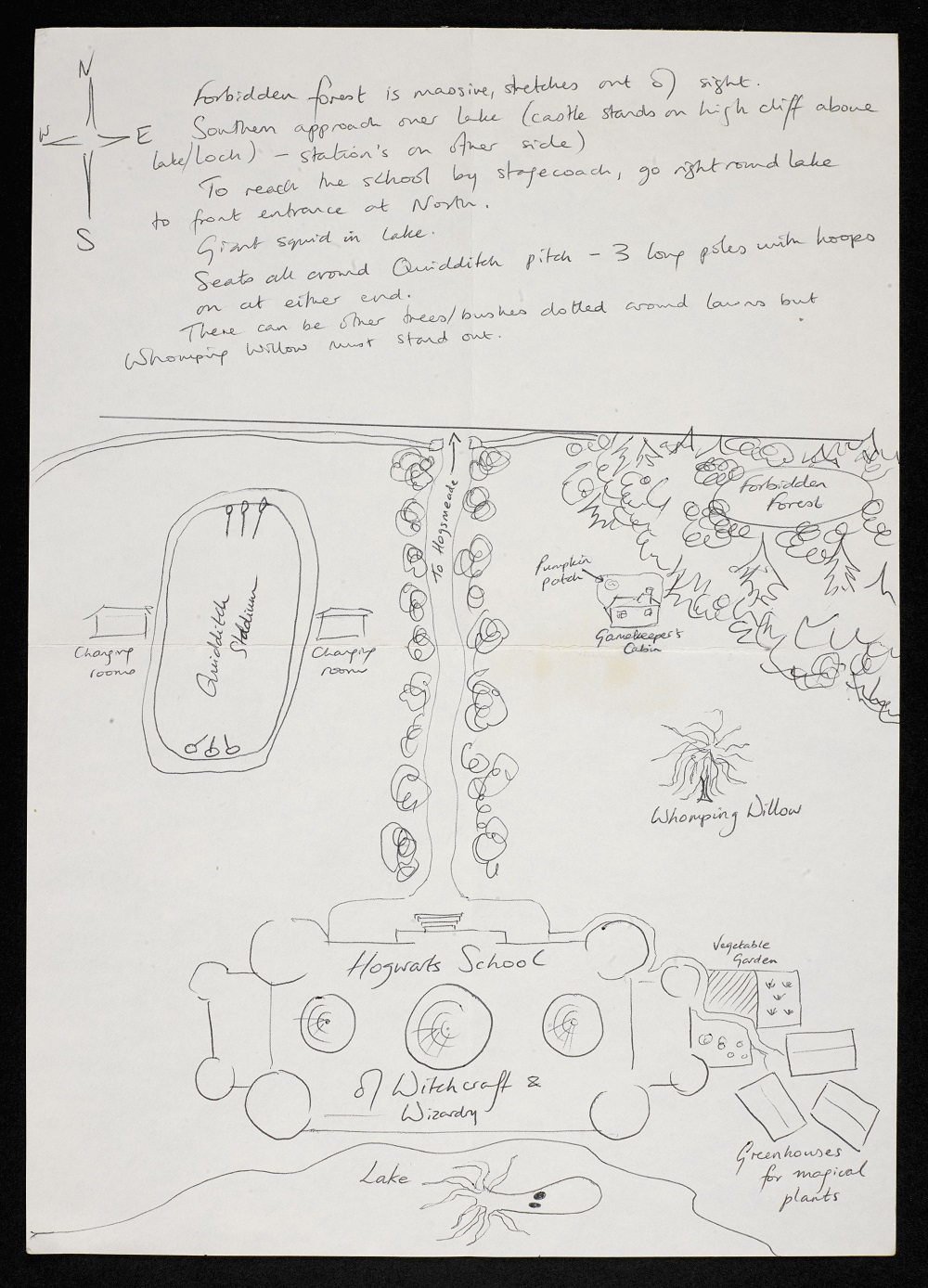 JK Rowling, including handwritten drafts, proofs, a scribbled map of Hogwarts 