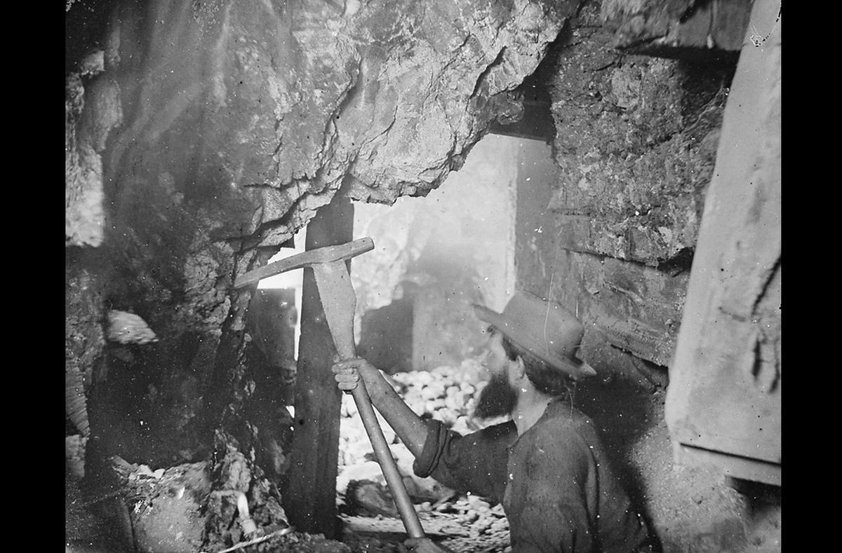1867 - Timothy O'Sullivan photographed miners at the Savage, the Gould and Curry mines on the Comstock Lode, Nevada.