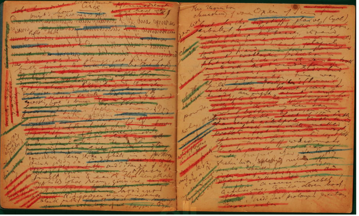 James Joyce, notebook for Ulysses crayons