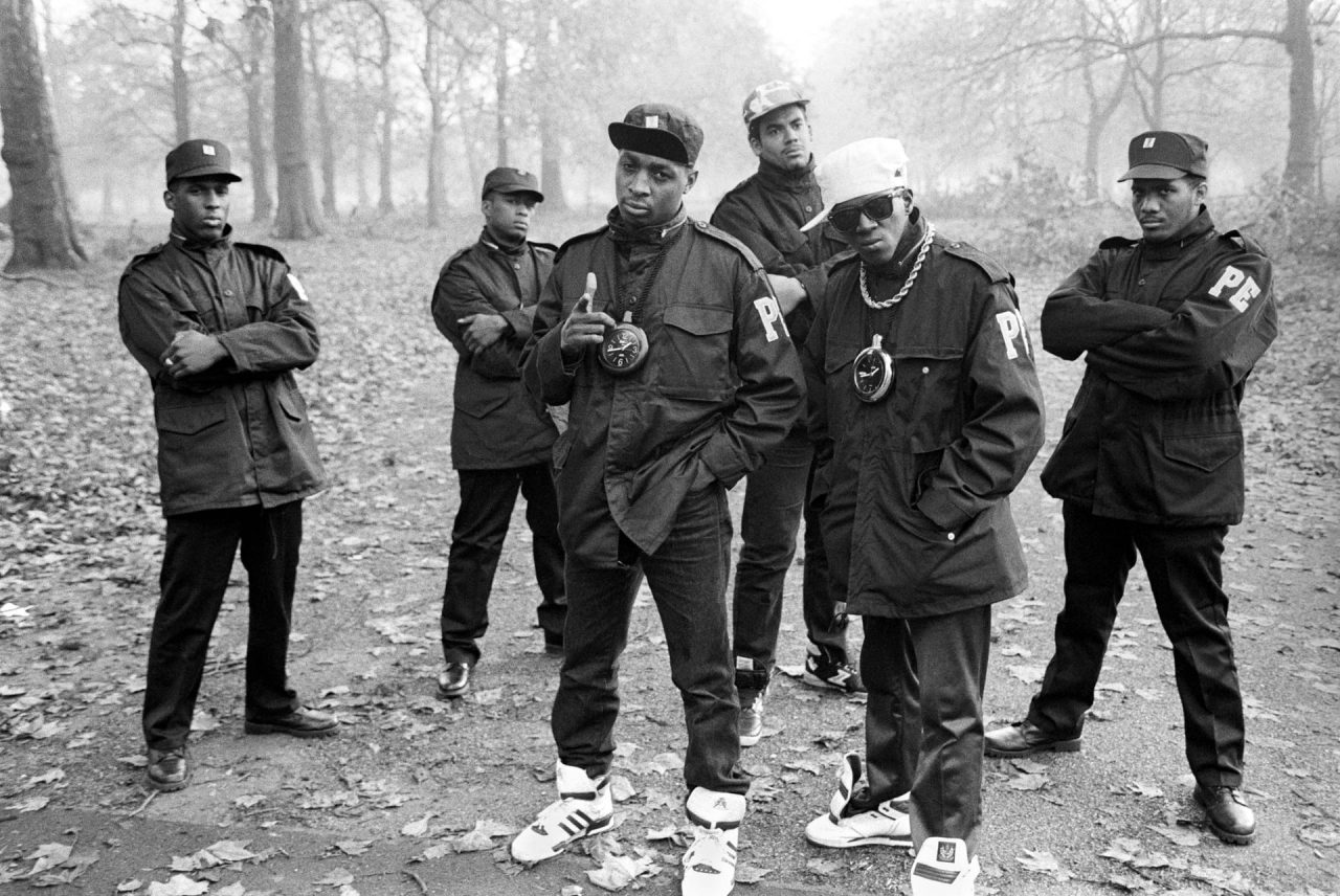 Public Enemy in Hyde Park, London, 1987 ‘Public Enemy were the support act on a bill with LL Cool J and Eric B & Rakim,’ says Corio. ‘This was their first morning in a foggy London and I persuaded them to go to the park. Their main concern was that they hadn’t seen any McDonald’s on their way from the airport so were worried about what they were going to eat. Without me asking, they started posing and making Black Power signs, which somewhat bemused the old ladies walking their dogs that were passing by’ Photograph: David Corio/Redferns