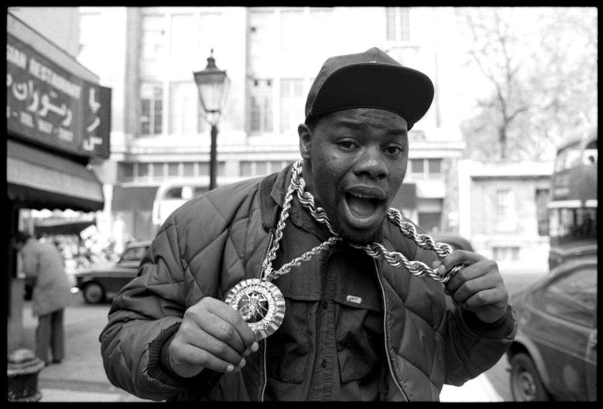Biz Markie in London, 1988 ‘He was a real ham,’ says Corio. ‘Jumping on to cars, constantly making faces – it made him easy to photograph. I asked to hold one of his rope chain necklaces: they were totally hollow and hardly weighed anything’ Photograph: David Corio/Getty Images