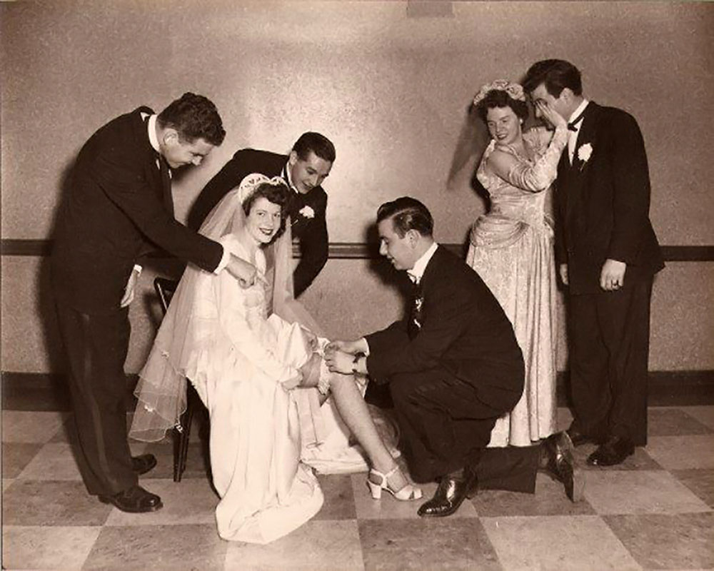 The traditional garter toss