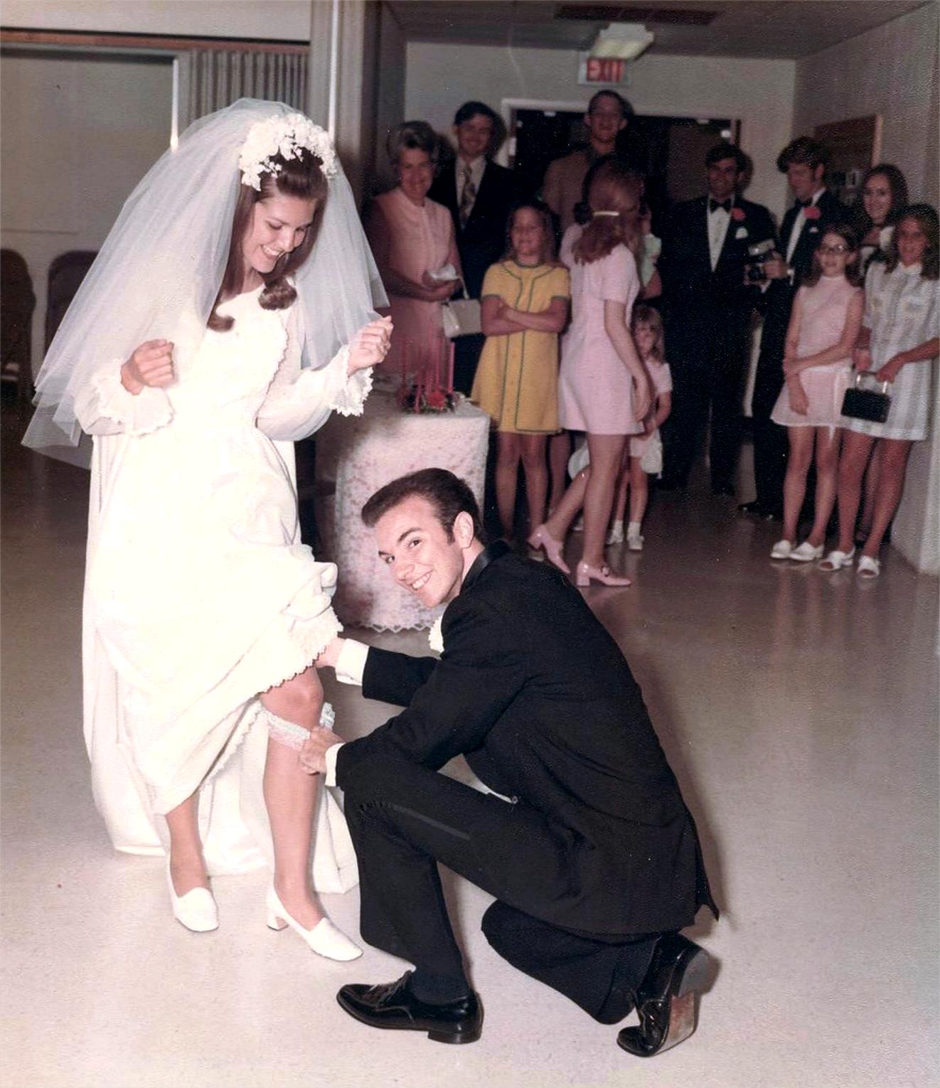 The traditional garter toss