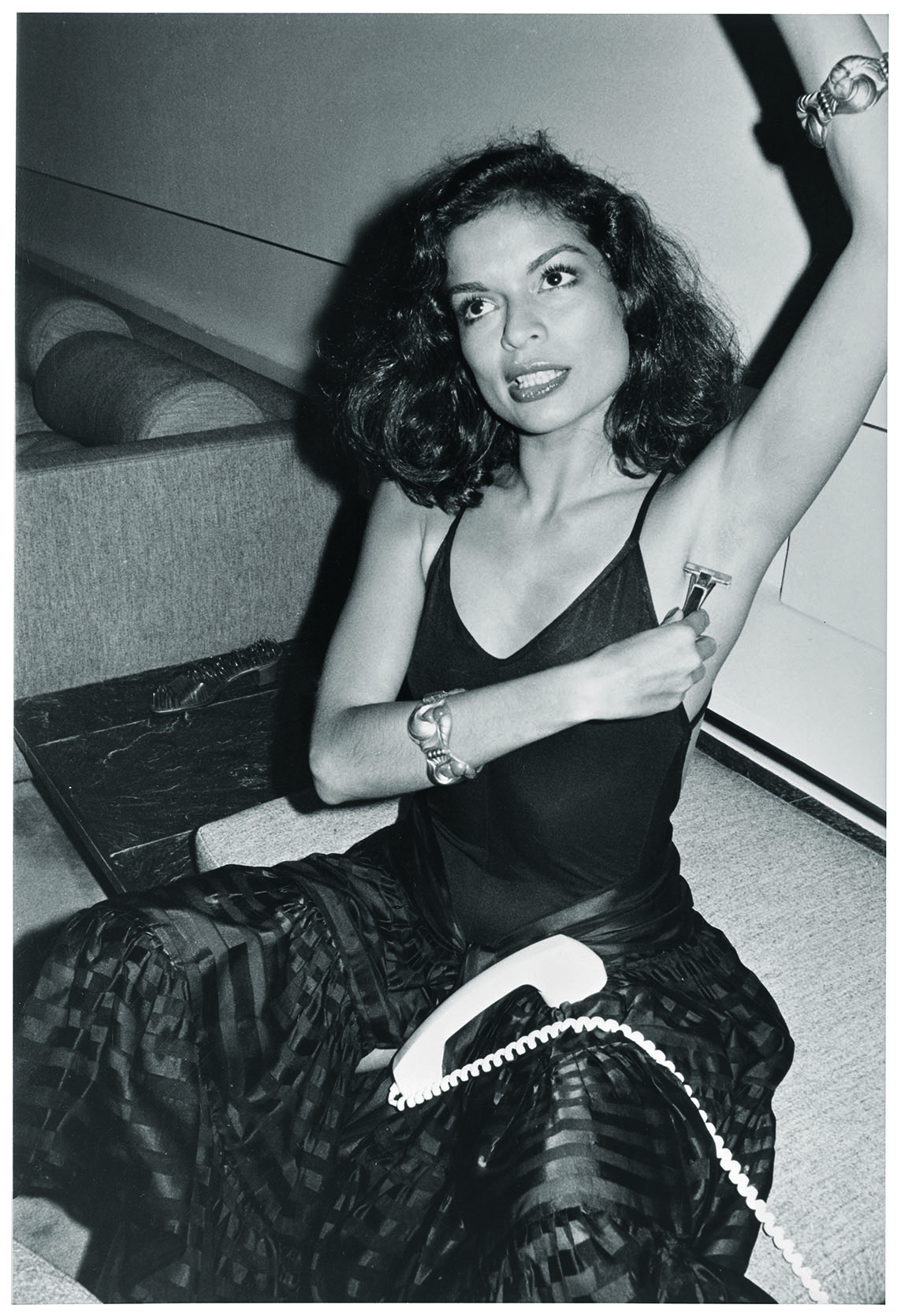 Andy Warhol (U.S.A., 1928–1987), Negative [Bianca Jagger shaving in the living room], c. 1979, Black-and-white negatives. Cantor Arts Center collection, Gift of The Andy Warhol Foundation for the Visual Arts, 2014.41.3771. © The Andy Warhol Foundation for the Visual Arts, Inc.
