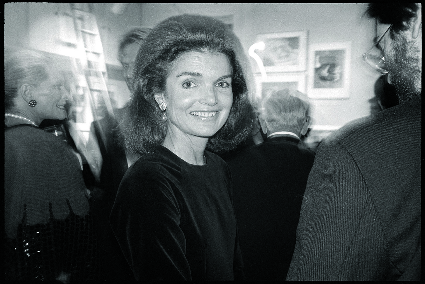 Andy Warhol (U.S.A., 1928–1987), Negative [Jackie Kennedy Onassis at the party for Diana Vreeland's book "Allure" at ICP], 1980, Black-and-white negatives. Cantor Arts Center collection, Gift of The Andy Warhol Foundation for the Visual Arts, 2014.41.417_5. © The Andy Warhol Foundation for the Visual Arts, Inc.