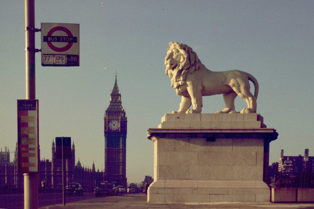 London Lion And Bus Stop Westminster Bridge 1967 Flashbak