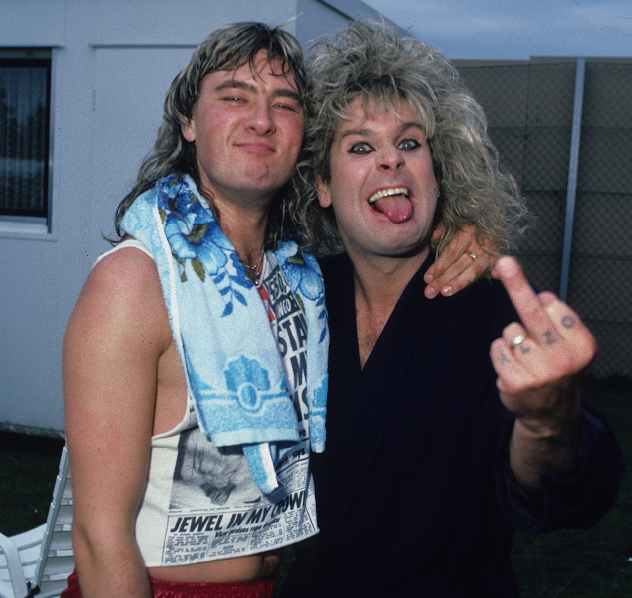 Joe Eliot singer in Def Leppard and Ozzy backstage at Donnington