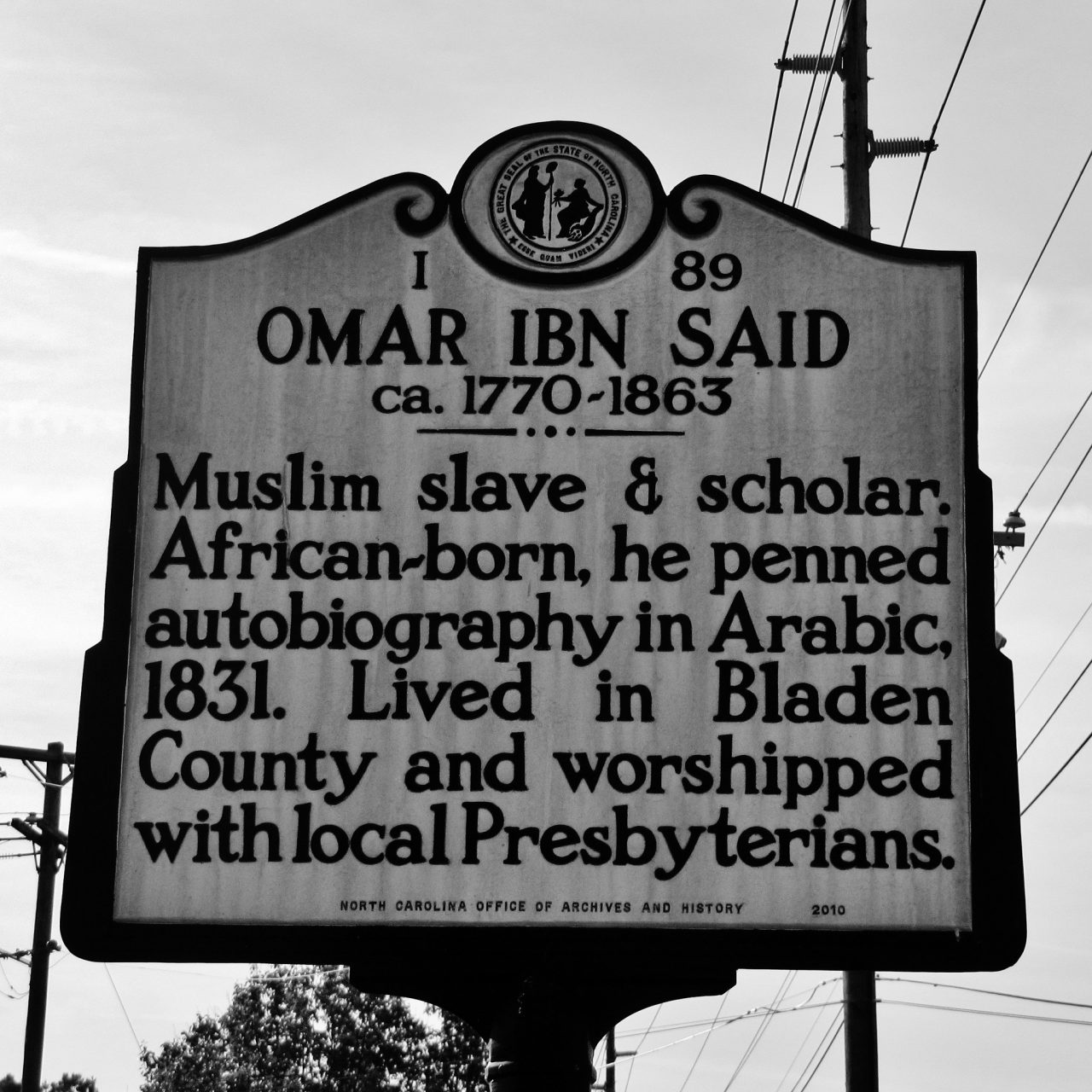 The historic marker for Omar Ibn Said is on Murchison Road, North Carolina Highway 210 in Fayetteville, North Carolina in Cumberland County.