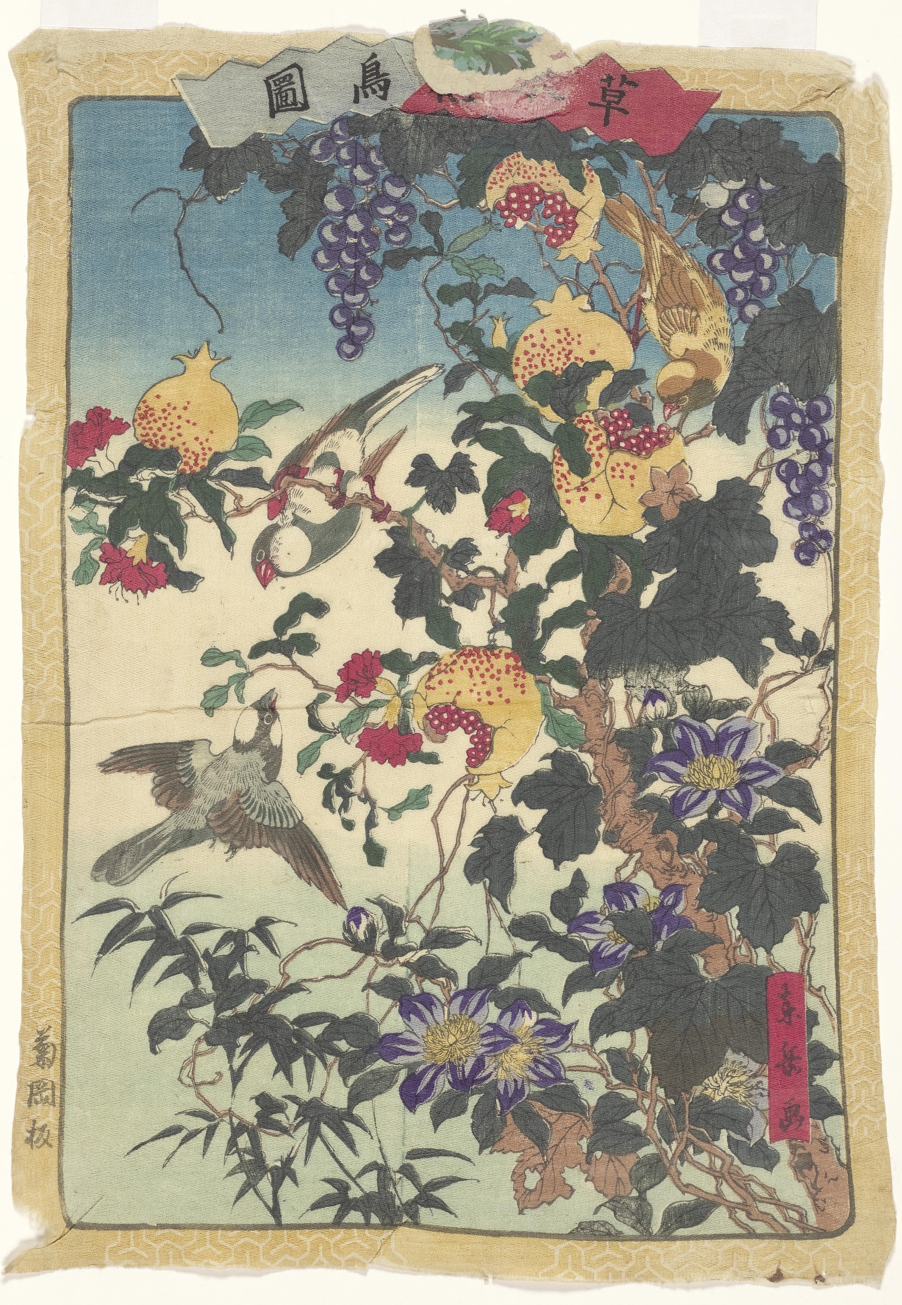 Finches and Pomegranates, from the series Illustrations of Plants, Trees, Flowers and Birds Tokyo, c. 1875 Togaku
