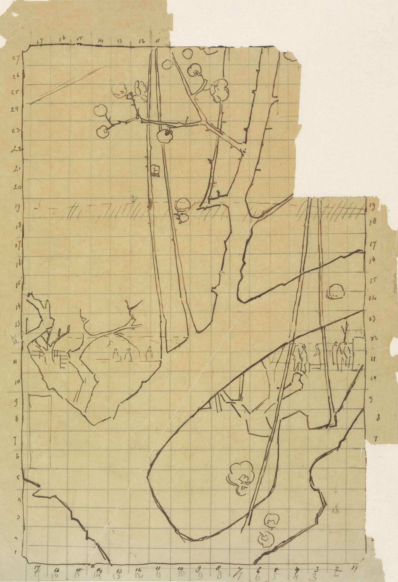Tracing of 'The Plum Tree Teahouse at Kameido' of Hiroshige Vincent van Gogh (1853 - 1890), Paris, July-December 1887 pencil, pen and ink, on paper, 38.3 cm x 26.2 cm