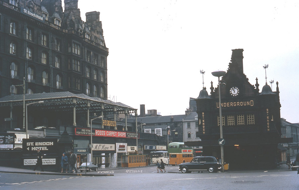 1969 ST ENOCH HOTEL, GLASGOW St Enoch Hotel left, Underground station entrance right, Glasgow, Scotland