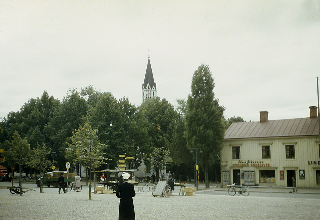 The Main Square in Motala. In the background is Motala church.