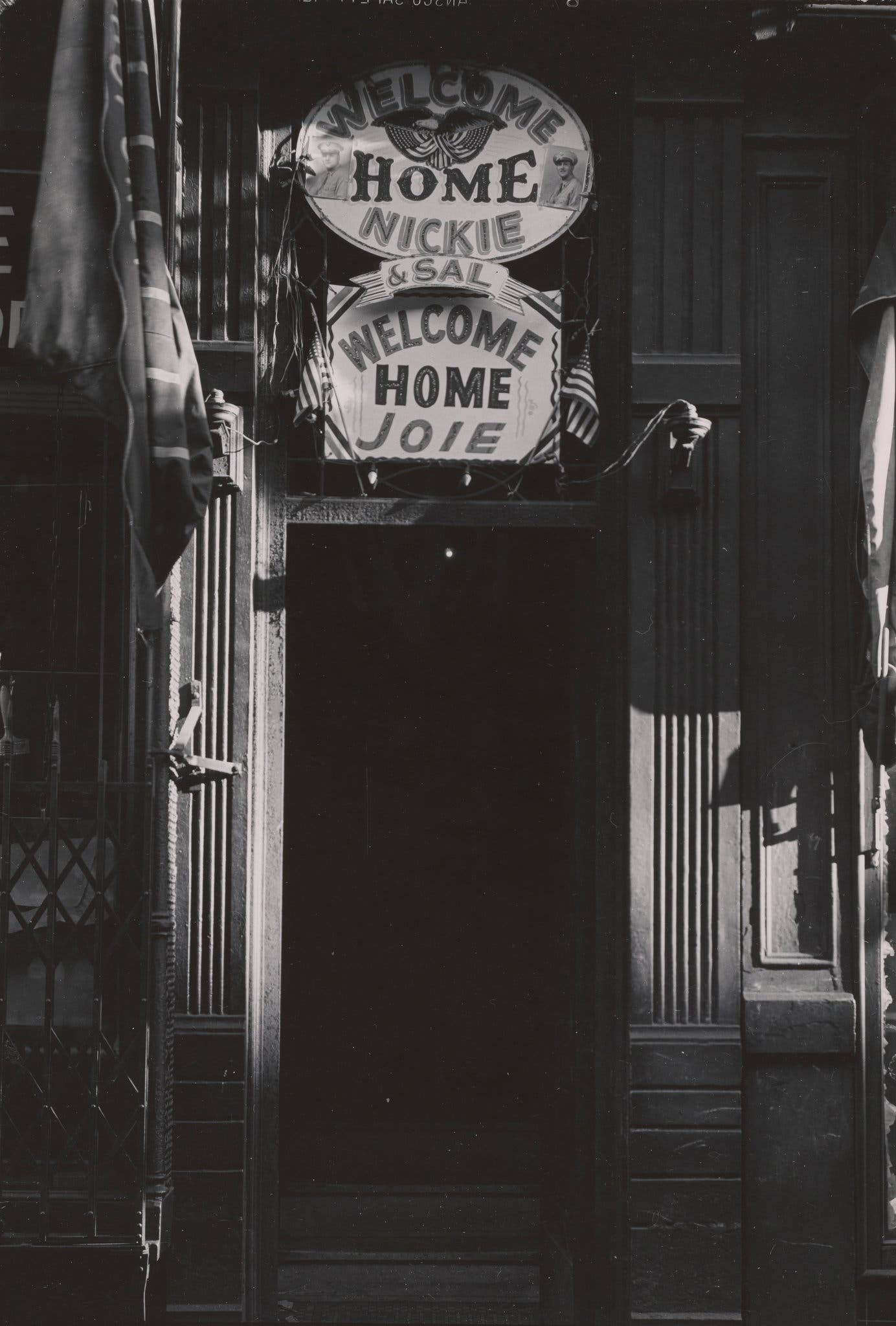 New York City 1940s 1950s “Welcome home” signs on Third Avenue. 1945.