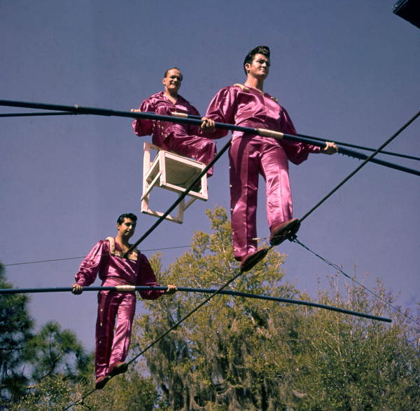 Title: The Flying Wallendas in Sarasota, Florida Date: 1960s General note: Left to right: Richard Guzman, Karl Wallenda, and Raymond Chitty.