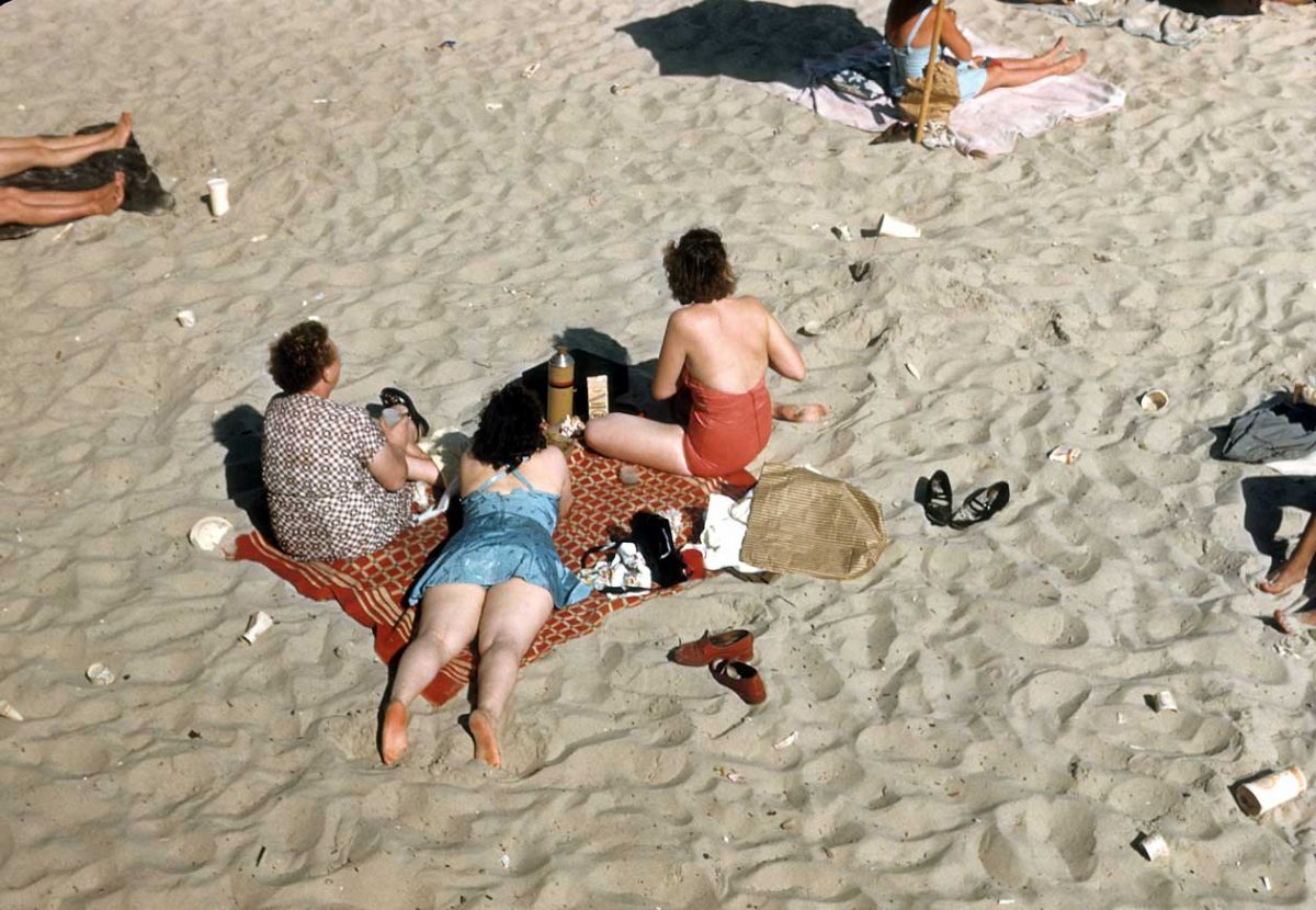 NEW YORK - CIRCA 1948: A view of sunbathers on Coney Island beach circa 1948 in Brooklyn, New York City, New York. (Photo by Sherman Oaks Antique Mall/Getty Images)