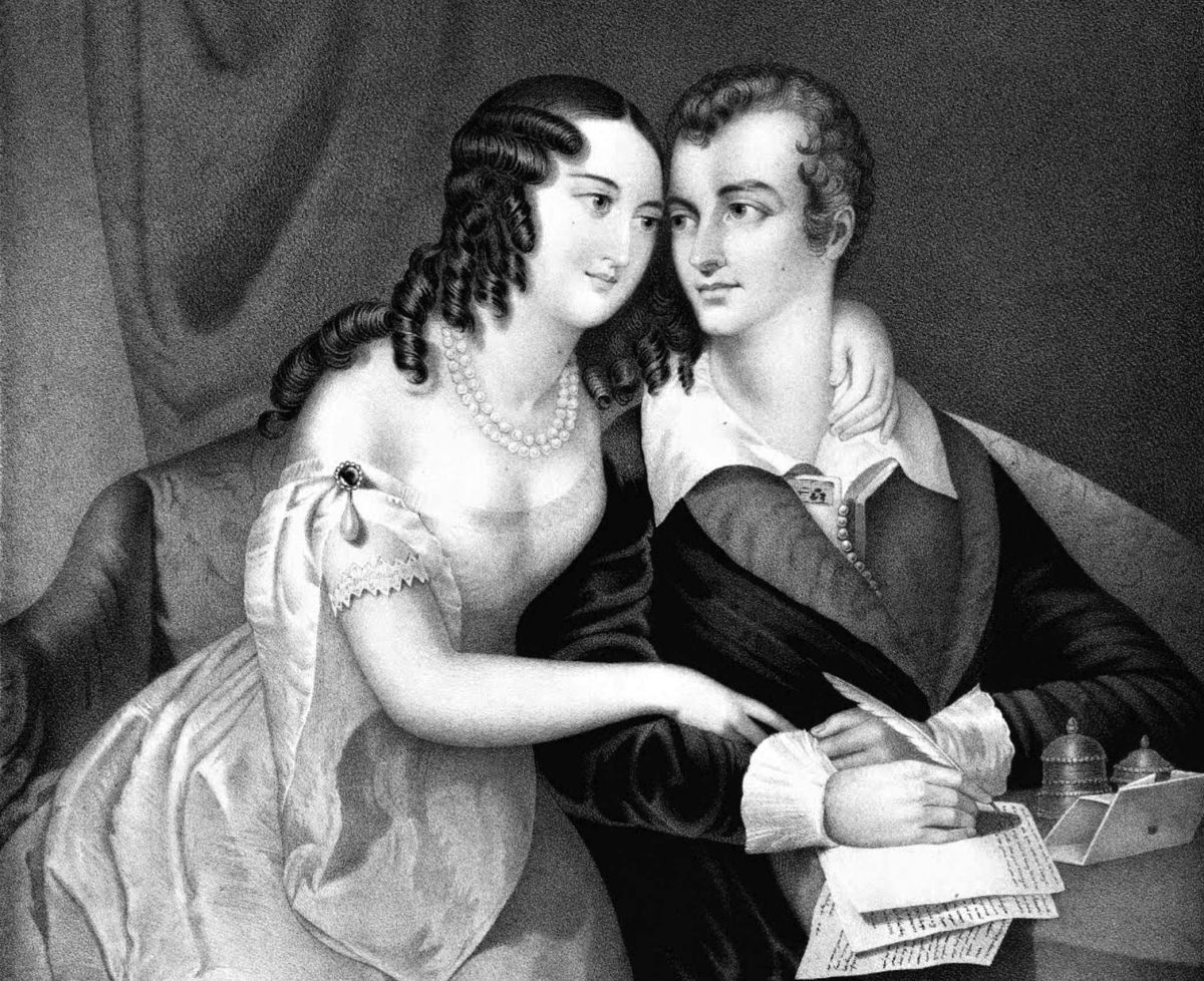 Detail from a lithograph of Lord Byron and Marianna Segati—and the wife of his landlord in Italy, and one of his many lovers