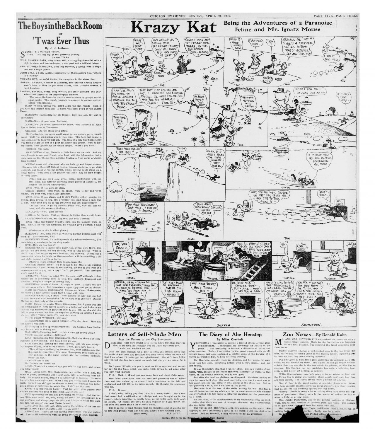 Krazy Kat - |Chicago Examiner April 30 1916