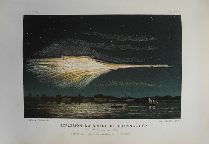 Explosion of the Quenngouck bolide meteor, 27th Dec 1857 (from Le Ciel by Amédée Guillemin, 1877 - RCScI Collection).